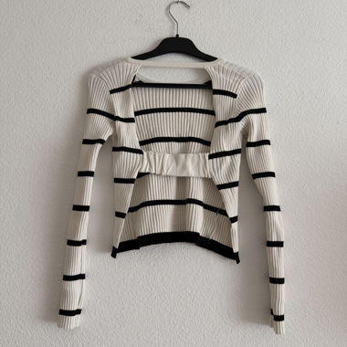 Striped rib-knit pullover backless