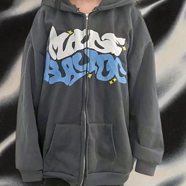 Felpa con cappuccio blu con zip