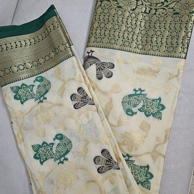 Sari in semi seta Kanchipuram con motivo di uccelli