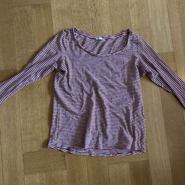 T-Shirt langarm gestreift (rot/weiss)