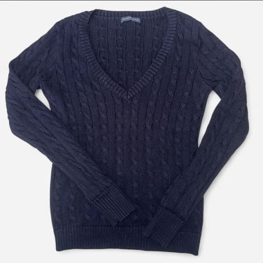 Maglione Brandy Melville blu navy a trecce con scollo a V