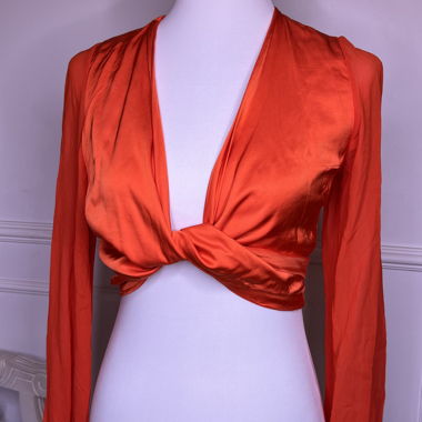 Vintage satin orange wrap top