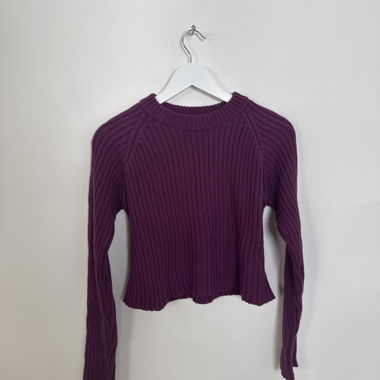 Purple Ribbed Knit Sweater