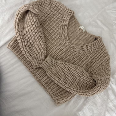 Beiger Grobstrick-Pullover