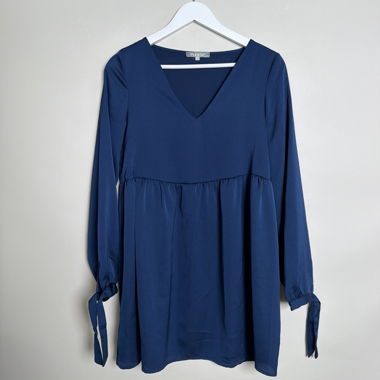 Pleated navy blouse