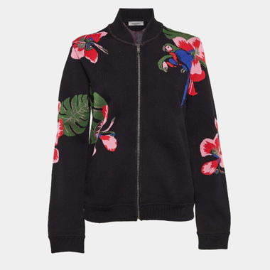 Valentino Black Tropical Intarsia Knitted Bomber L