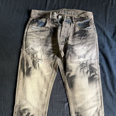 stressed out, brown washed jeans