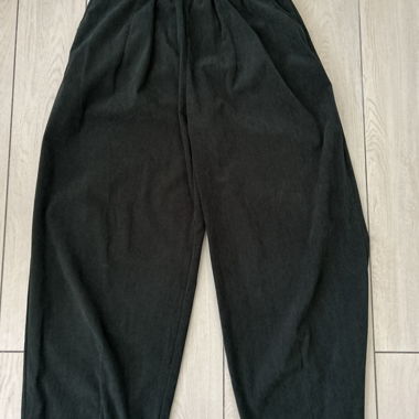 Dark Green Ribbed Wide-Leg Trousers