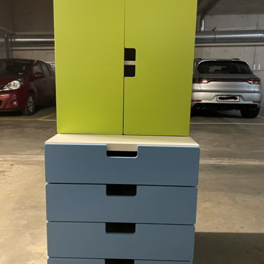 Commode haute avec armoire vert et bleu