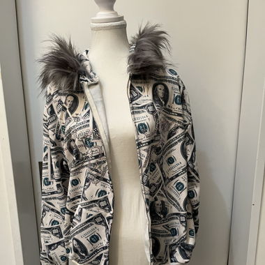zip-up hoodie with faux fur hood
