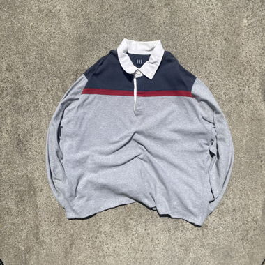 GAP GREY/BLUE POLO RUGBY BUTTON SHIRT/SWEATER