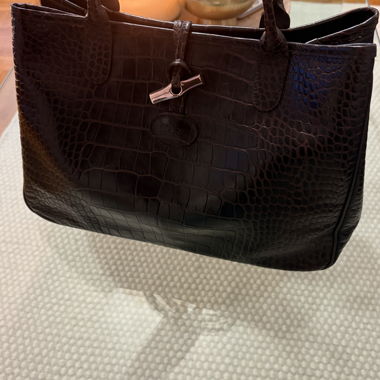 Sac à main Longchamp roseau en cuir embossé croco