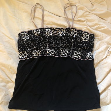 Black floral embroidered camisole top sheer 