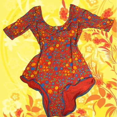 Blutsgeschwister Bodysuit – rot, floral, retro