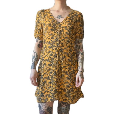 Mustard printed short-sleeve dress