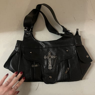 Black handbag with cross
