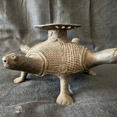 Antico portacandele indigeno tartaruga in bronzo🐢🔥