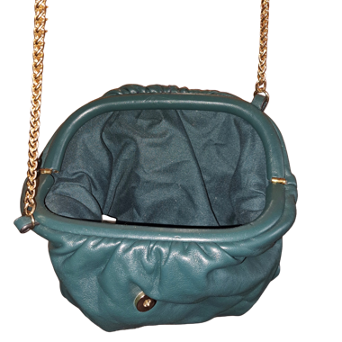 Small dark green shoulder bag with gold chain
