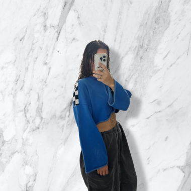 Ragged Priest Cropped Sweatshirt with Checkerboard