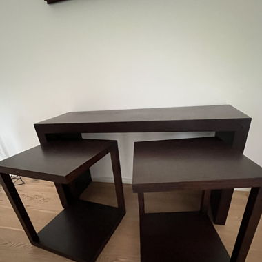 console with 2 wheeled coffee table