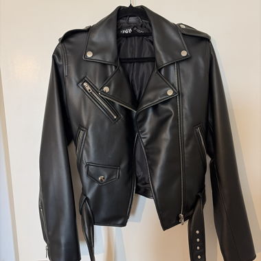 Black Leather-Look Jacket with Zippers