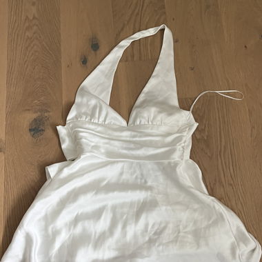 White satin halter dress