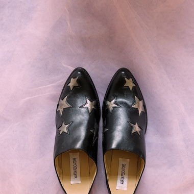 Beautiful black mules with silver stars