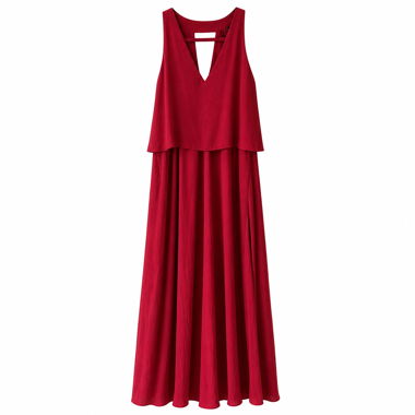 Robe longue rouge à encolure en V