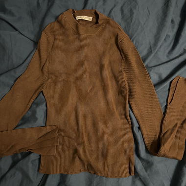 Ribbed Brown Turtleneck Top