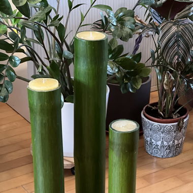 3 Bamboo candle holders, green, modern design