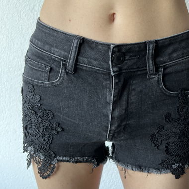 Black short, jean, with floral motives