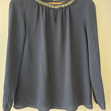 Dark Blue Blouse with Jewel Collar