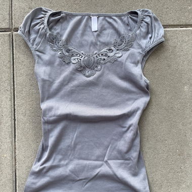 Grey Top with Lace
