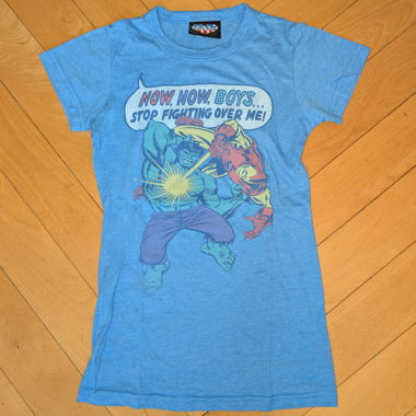 Damen T-Shirt Hellblau Superhelden