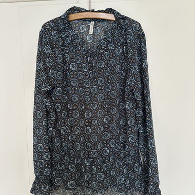 BlendShe Chiffon Blouse M Boho Tunic Pattern Blue