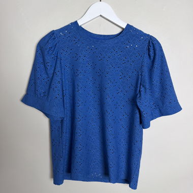 Blue Eyelet Short Sleeve Top