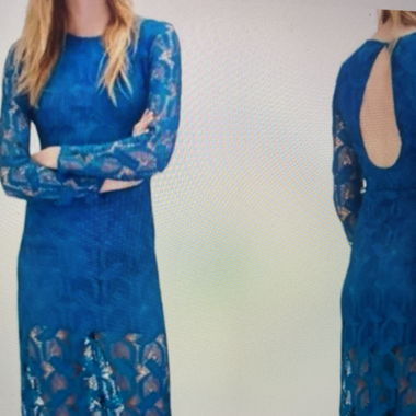 MAJE lace embroidered long mini dress w open back 