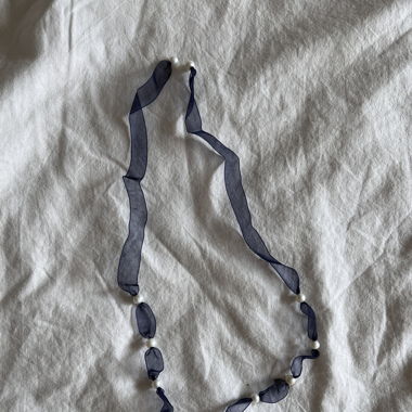 Seidenband Perlenkette - Pierre Lang, blau navy 
