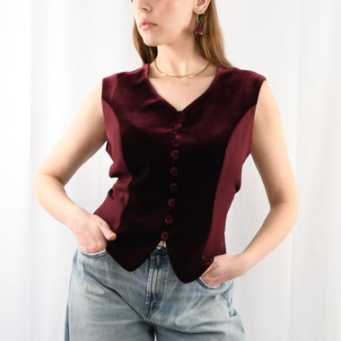 Gilet vintage in velluto bordeaux, top