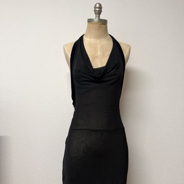 Black halterneck evening dress
