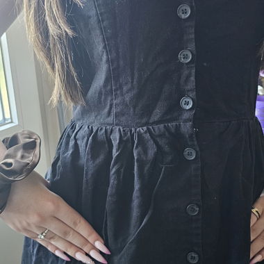 Black Button-Front Dress Leinen 