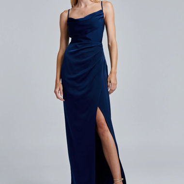 Marineblaues Slip-Maxikleid