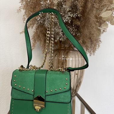 Borsa verde a tracolla con catena