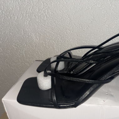 Black Strappy Square-Toe Heels