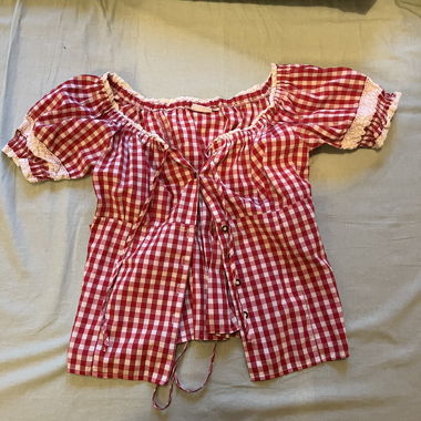Cute red plaid summer blouse with ruffles 