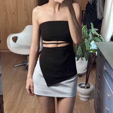 Black bandeau top with horse bit detail