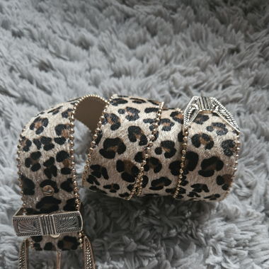 Y2K Leopard Print Gold Fur Belt