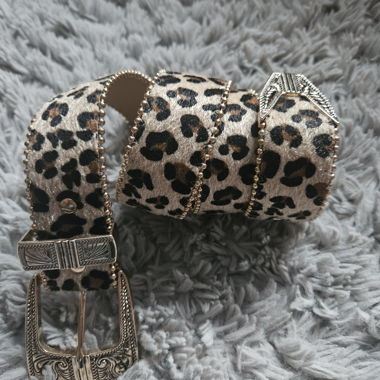 Y2K Leopard Print Gold Fur Belt