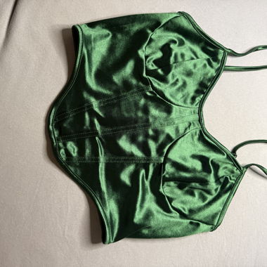 Green satin corset top