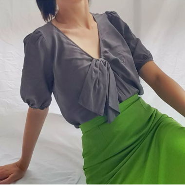 Marella silk grey bow blouse 